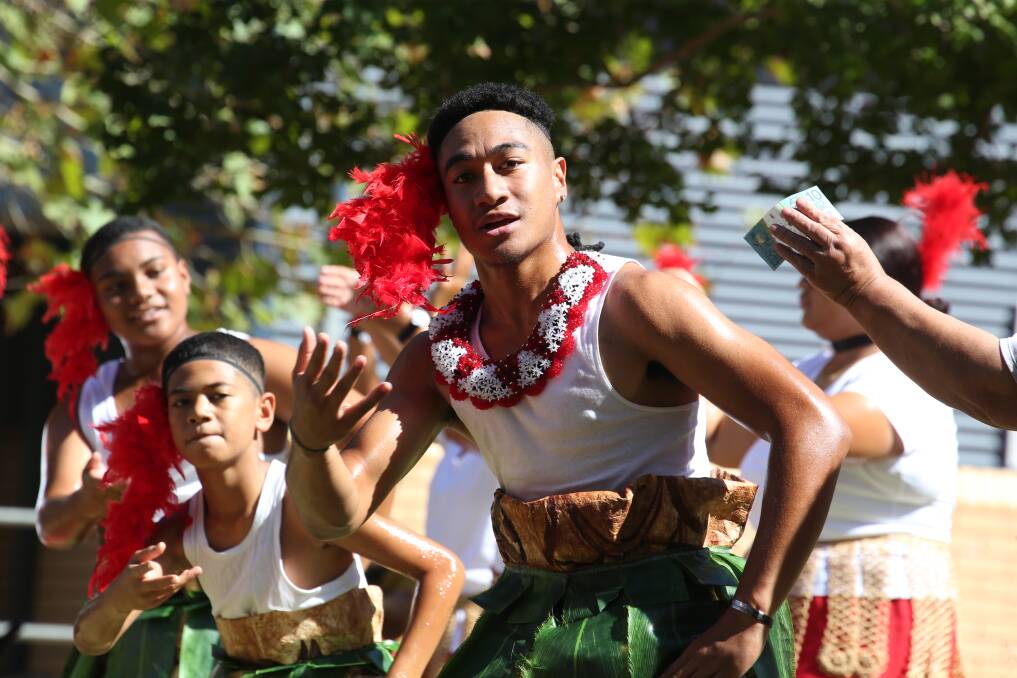 MULTICULTURAL: Aisea Taupeamuhu shows off his dancing skills at MRHS Harmony Day in 2019.