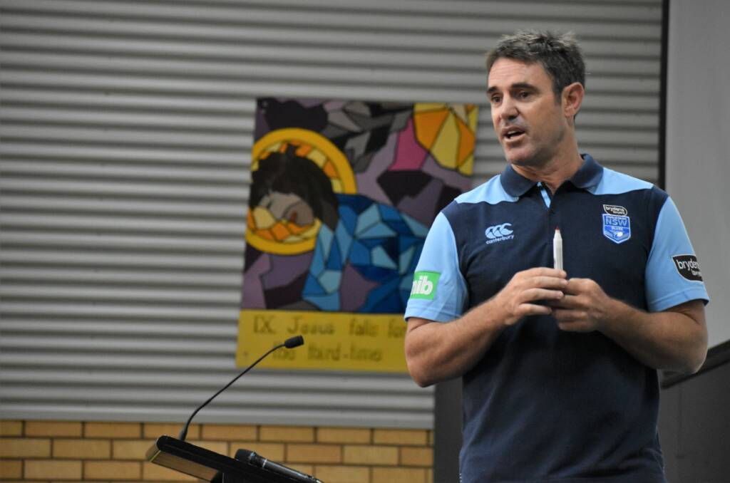 JUST BREATHE: Brad 'Freddy' Fittler speaking to students at Marian Catholic College. PHOTO: Shaun Paterson