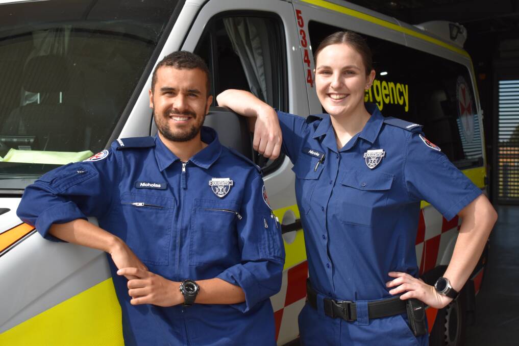 NEW FACES: Nick Blackburn and Nicole McKellar at their new base of operations, Griffith Ambulance Station. PHOTO: Shaun Paterson