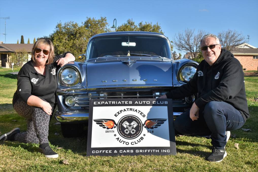 HOLDEN ON: Sharon Brown and Stephen Brown from the Expatriates Auto Club with their beloved Holden FB. PHOTO: Shaun Paterson