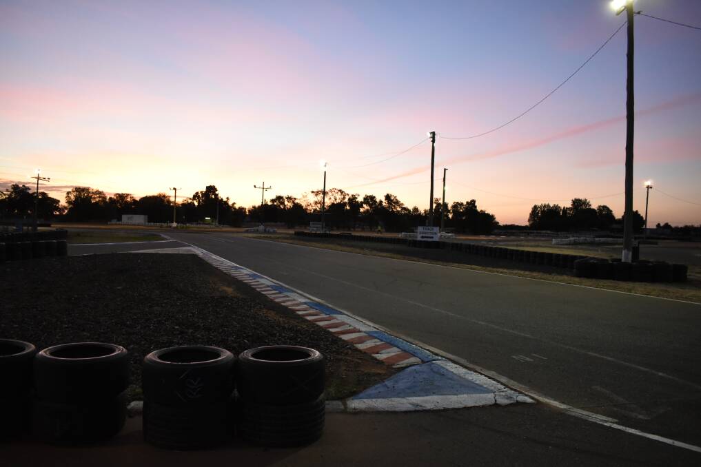 UNDER THE STARS: The sunset over the racetrack at Griffith Kart Club. PHOTO: Shaun Paterson