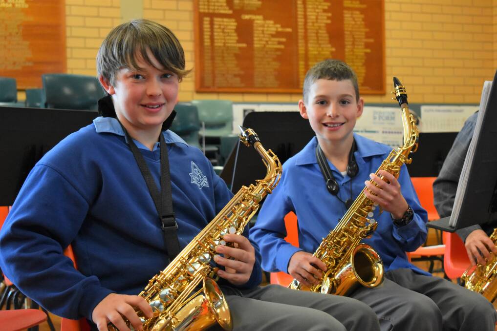 BACK AT IT: Beau Ryan and Flynn Bunn from the Griffith Youth Town Band. PHOTO: Shaun Paterson