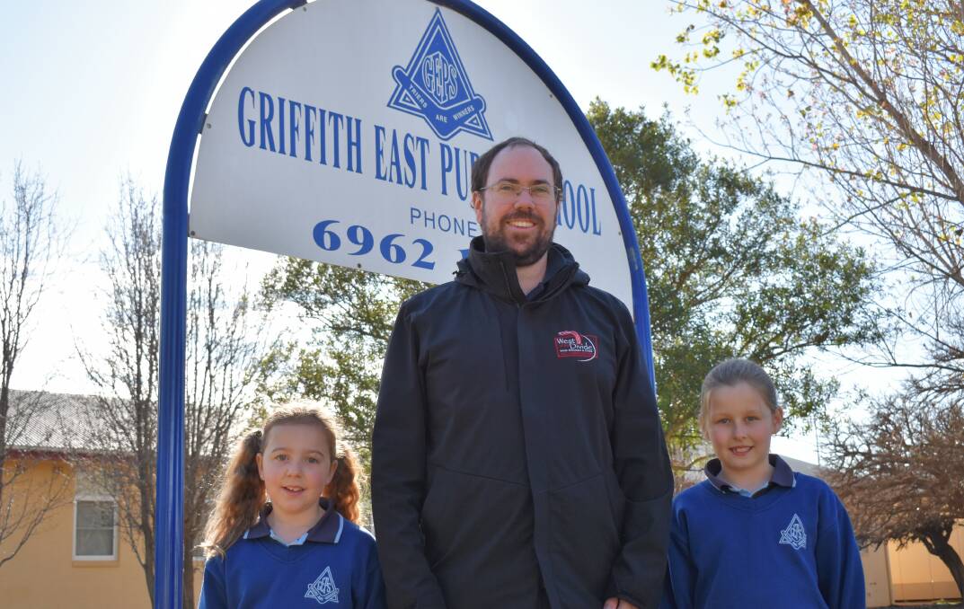 DRONE FLOWN: Emily Moseley, Rhys Thomas and Paige Gilio from Griffith East Public School. PHOTO: Shaun Paterson