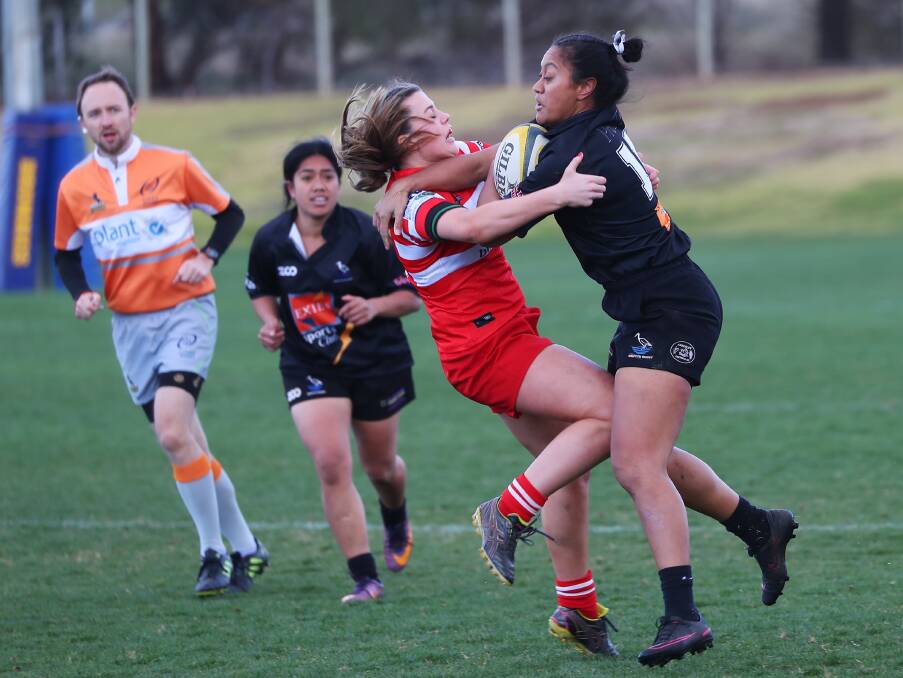 STRENGTH: Takilele Katoa in the rugby union grand final between CSU and Griffith. PHOTO: Emma Hillier