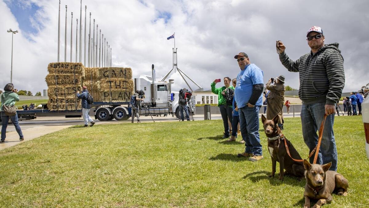 Farmers converged on Parliament House on Monday to protest the Murray Darling basin plan. Picture: Sitthixay Ditthavong