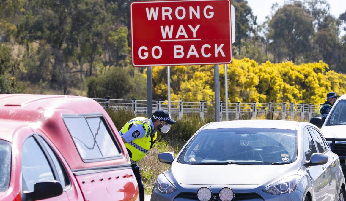 COVID-19 compliance activities will be conducted by ACT Policing and NSW Police at the Federal Highway border crossing. Picture: Keegan Carroll