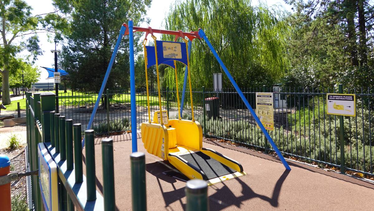 INCLUSIVE: Griffith City Council relocated the liberty swing to City Park in 2017. Picture: Monty Jacka.