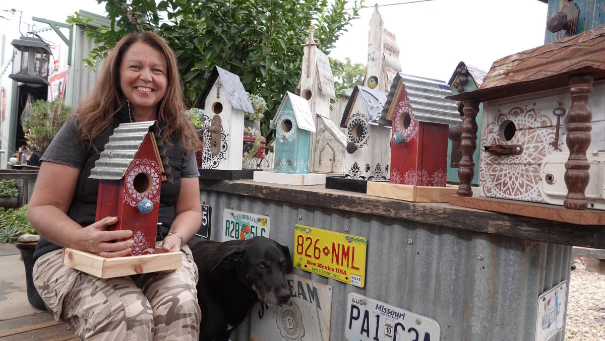 CREATIVE: Griffith woman Peta Salton turns trash into treasure on a daily basis, transforming forgotten junk into stunning and unique birdhouses. PHOTO: Monty Jacka