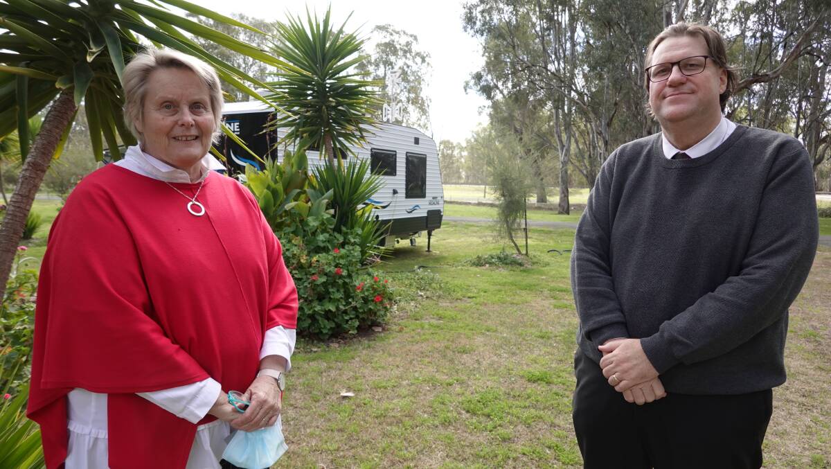 REVAMP: Murrumbidgee mayor Ruth McRae and general manager John Scarce at the Riverside Caravan Park set to potentially receive $9 million in upgrades. PHOTO: Monty Jacka