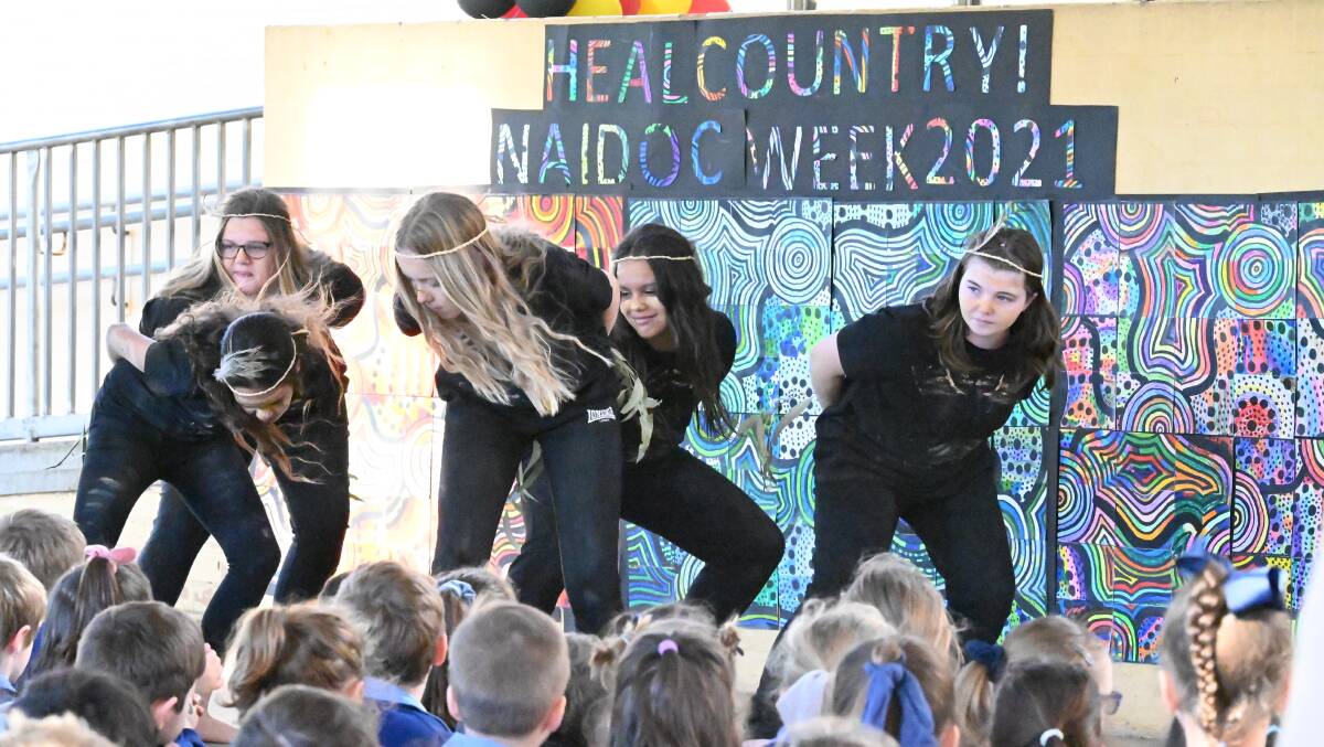 Griffith East Public School was able to celebrate NAIDOC Week before the lockdown came into effect and was treated to a performance from the Murrumbidgee Regional High School's Girls Aboriginal Dance Group. PHOTO: Contributed.