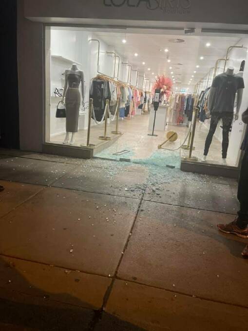 The front door to Lola & Iris boutique was smashed during the break-in. Photos: Supplied