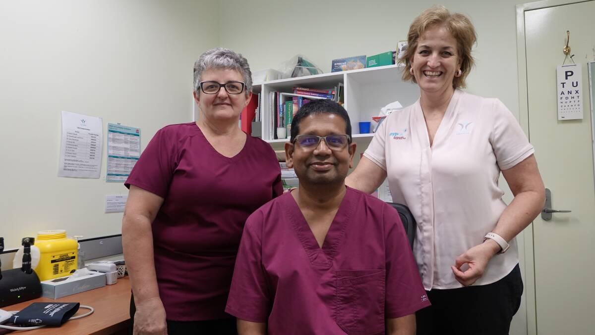 PREPARED: Your Health Griffith staff Dr Marion Reeves, Dr Thevashangar Vasuthevan and Rosie Harriman hope to be administering the vaccine to Griffith residents by Monday. Photo: Monty Jacka