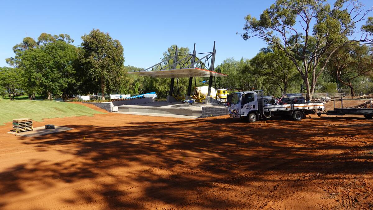 Works on the new stage at the Community Gardens are expected to wrap up later this month. Photo: Monty Jacka.