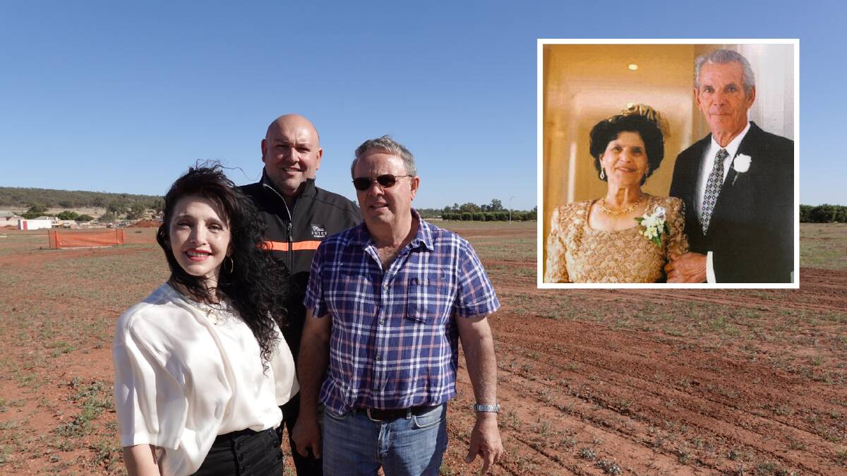 LEGACY: Connie Rizzeri, Tony Taliano and Sam Taliano standing at the site of the future park in Collina, which will be named after Giuseppe and Maria Taliano. Photos: Monty Jacka & Supplied