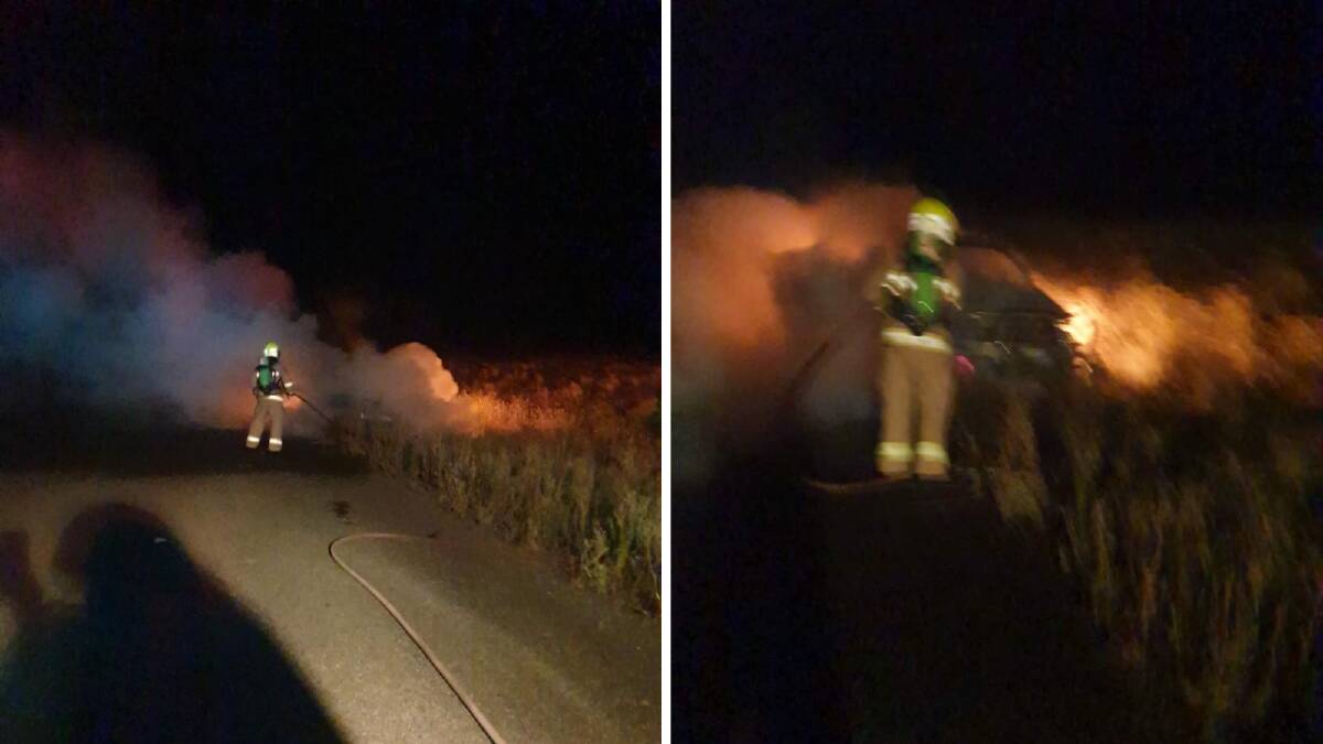 CLOSE CALL: Firefighters spent 40 minutes extinguishing the vehicle on Monday night. PHOTO: Supplied.