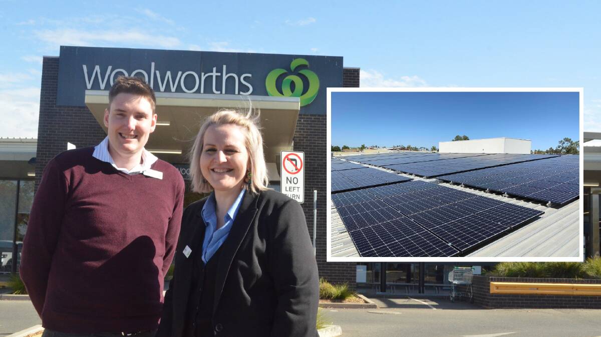 RENEWABLE: Group manager Peter McCulloch and store manager Jenny Worthington at the Griffith North Woolworths where the solar panels have been installed. PHOTO: Monty Jacka INSET: Supplied