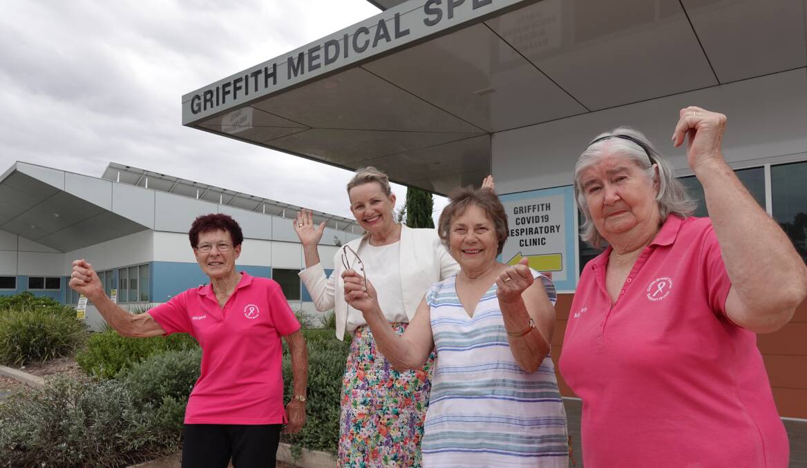 EXCITED: Minister for Farrer Sussan Ley alongside Griffith Can Assist president Olga Forner, with Griffith Breast Cancer Support Groups' Margaret Moore (far left) and Moreen Corner (far right) at the site of the future radiotherapy centre. Photo: Monty Jacka