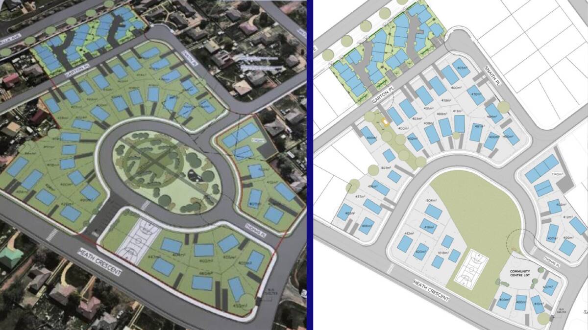 CHANGES: The previous plan for the Griffin Green housing project (left) differs significantly to the new plan (right). PHOTOS: Griffith City Council