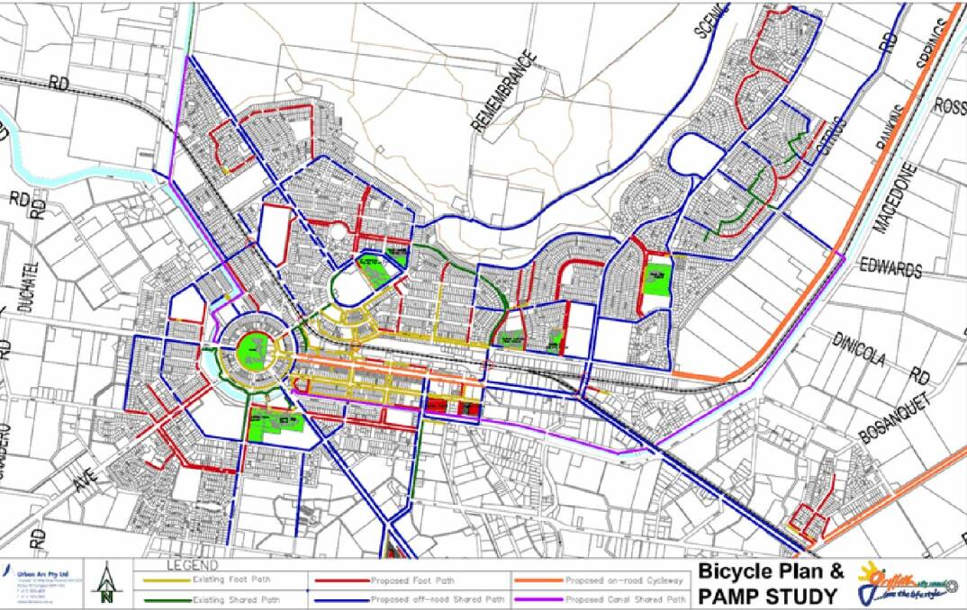 The existing and proposed network of the Griffith Bicycle Plan. PHOTO: Griffith City Council