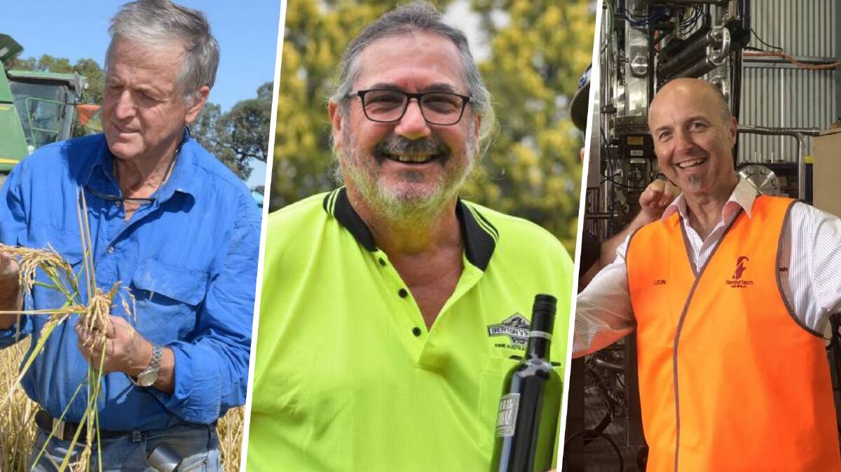 POSITIVE: SunRice chairman Laurie Arthur, Berton Vineyards managing director Bob Berton, and Flavourtech general manager Leon Skaliotis have all welcomed the new UK-Australia free trade deal.