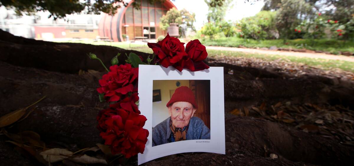 FAREWELL: Surrounded by roses under the leaves of a fig tree he planted at McWilliams Winery in 1972, Stuart McWilliam will be sorely missed. Picture: Anthony Stipo.