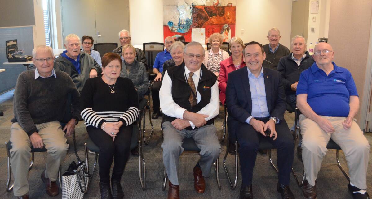 Members of the Griffith Prostate Cancer Support Group host Griffith City Council mayor John Dal Broi (front, centre) and Prostate Cancer Foundation of Australia CEO Professor Jeff Dunn (front, second from right) at a gathering on Tuesday. PHOTO: Calhan Behrendt