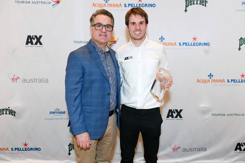NATION'S TOP YOUNG OWNER: Limone Dining owner Luke Piccolo (right) took out the young restaurateur of the year award in Sydney last week, which was partially judged by established restaurateur Guy Grossi (left). PHOTO: Supplied 