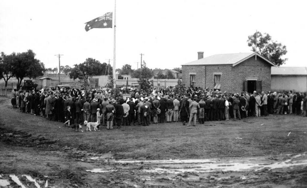 LEST WE FORGET: Yenda residents attend an Anzac Day ceremony at the previous site of the Yenda RSL in the 1920s. PHOTO: Contributed