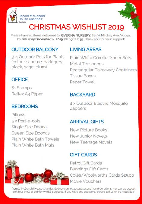 This year's Christmas Wishlist for the Ronald McDonald House.