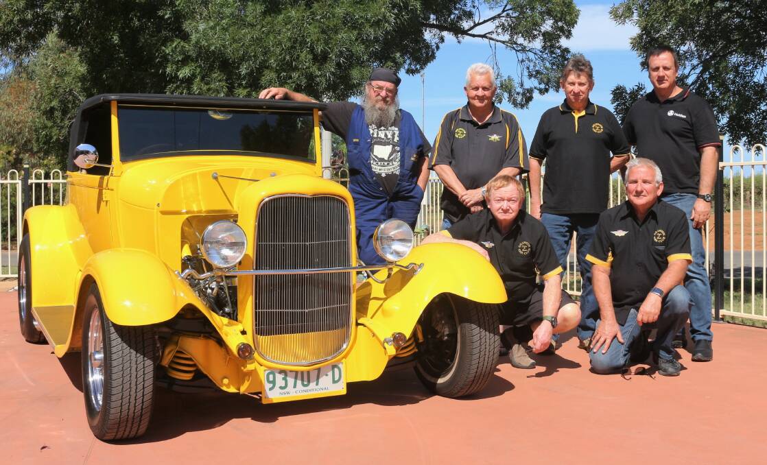 35 YEARS OF HISTORY: Some of the founding members of the Griffith Custom-Classic Car Club, Brett 'Brownie' Brown, Phil 'Crookie' Crook, Anthony Gulloni, Joe Sergi (back row), Greg Salvestro and Leonard Spada (front row). PHOTO: Calhan Behrendt