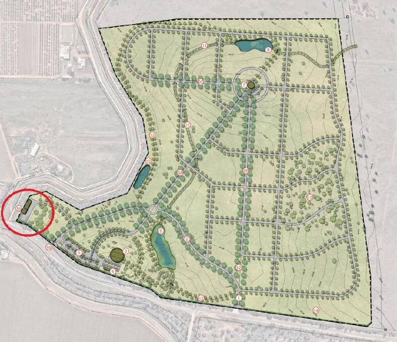 PROPOESD: The proposed crematorium and staff site (red circle) in comparison to the rest of the proposed cemetery. IMAGE: Griffith City Council