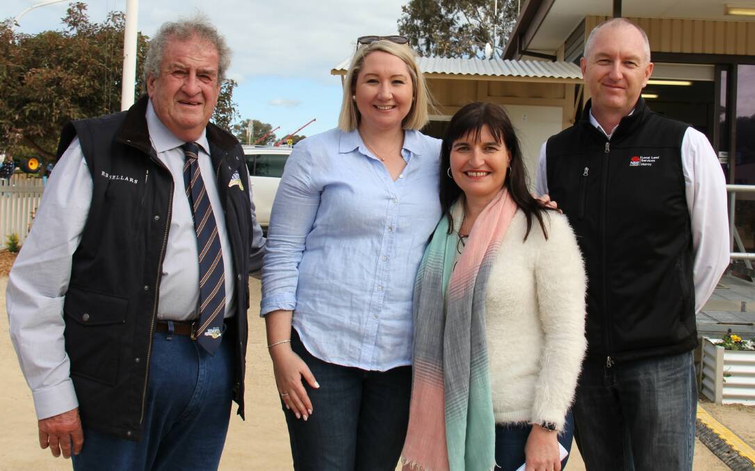 SHARING STORIES: Former Henty Machinery Field Days President Ross Edwards, MPHN CEO Melissa Neal, Julie Andreazza and MPHN drought steering committee member Gary Rodda at the Henty Machinery Field Days. PHOTO: Supplied.