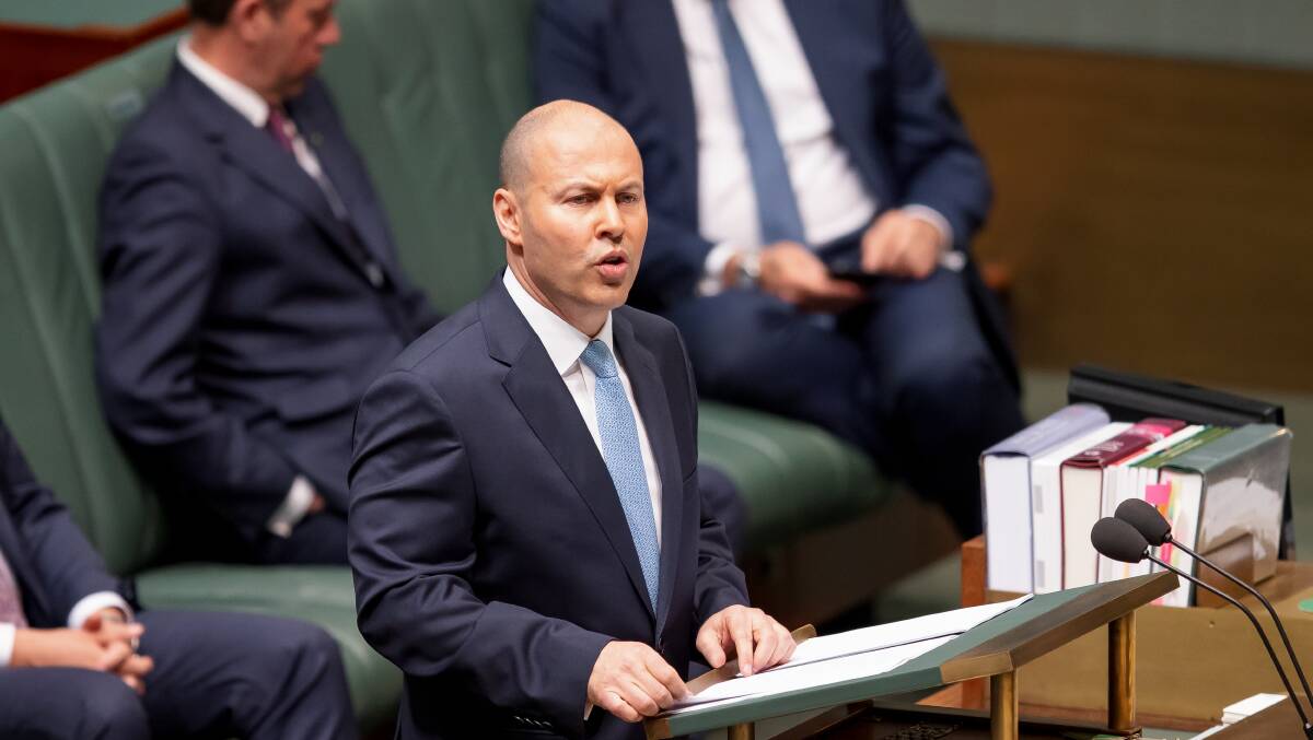Treasurer Josh Frydenberg delivers the 2021 budget in Parliament. Picture: Sitthixay Ditthavong