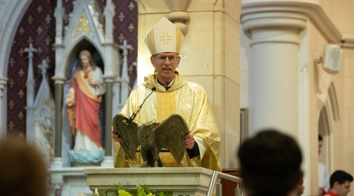 WELCOMED: Bishop Mark Edwards OMI addresses St Michael's Cathedral during his installation ceremony. PHOTO: Contributed