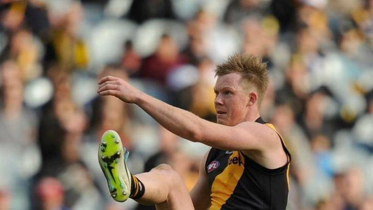 Jack Riewoldt ... failed to fire early for the Tigers in their loss to the Bulldogs. Photo: Sebastian Costanzo