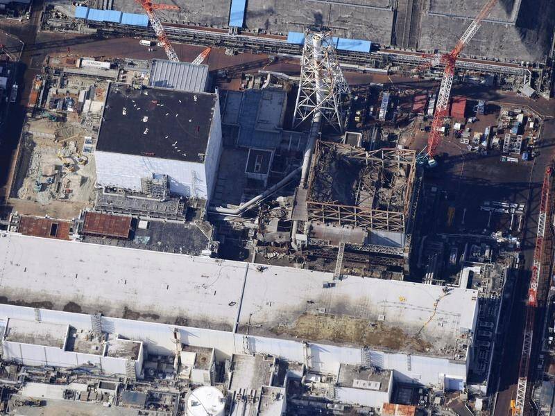 Damaged reactor buildings at the Fukushima nuclear power plant following the March 11, 2011, quake.