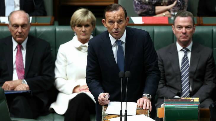 Prime Minister Tony Abbott during the condolence motion. Photo: Alex Ellinghausen