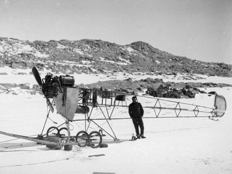 The tail section of the first aircraft ever taken to Antarctica is on display in a Hobart museum.