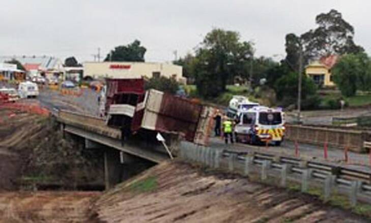 A truck transporting live cows jackknifed on a bridge in Winchelsea.