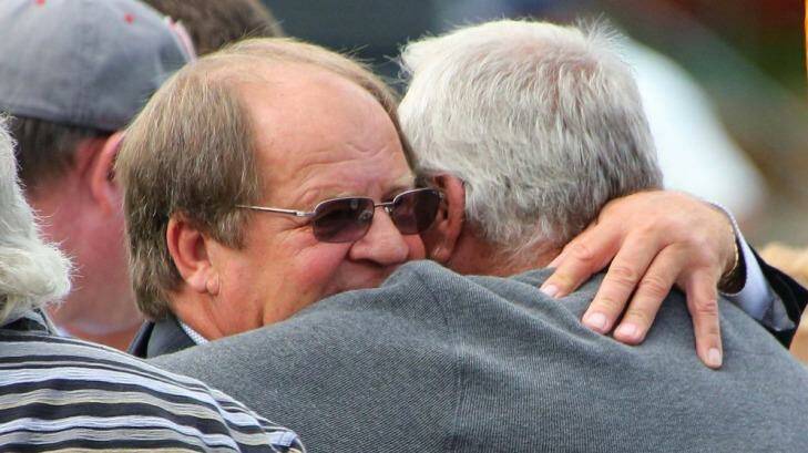 Tommy Raudonikis at the funeral of his grandson, Jake Kedzile. Photo: Frank Redward