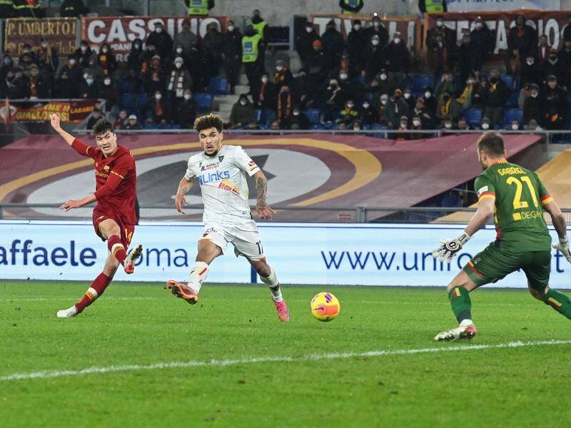 Eldor Shomurodov scores for Roma in their 3-1 win over Lecce in the Italian Cup round of 16.