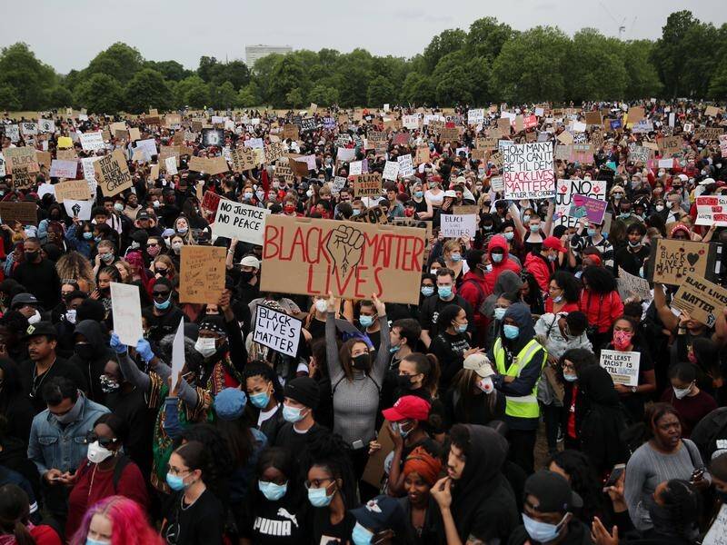 Londoners have gathered in the city's Hyde Park to demonstrate against racism and police brutality.