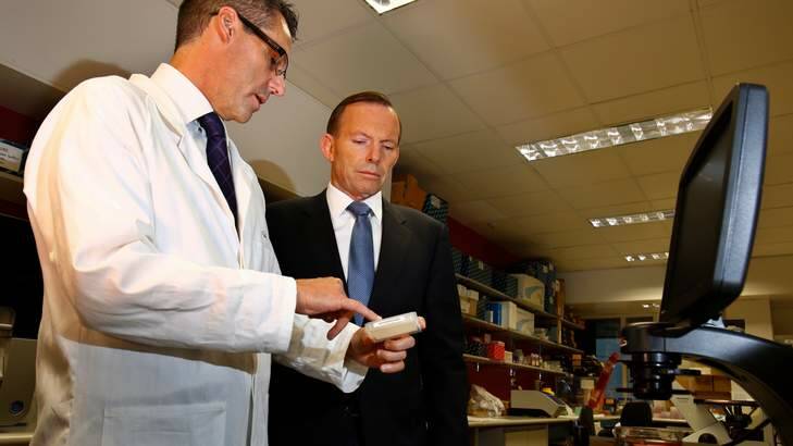 Prime Minister Tony Abbott at the Peter MacCallum Cancer Centre. Photo: Eddie Jim