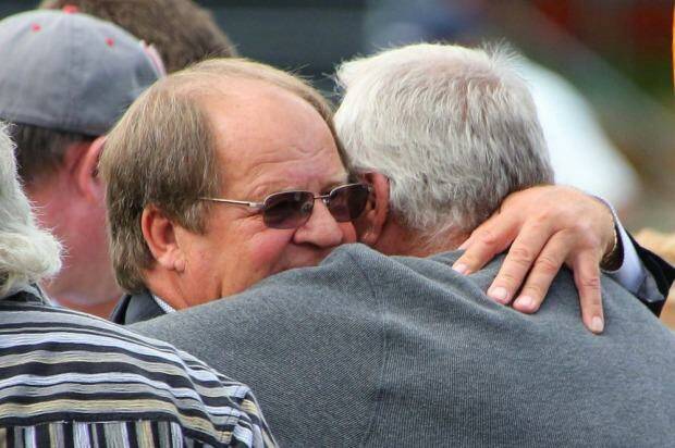 Tommy Raudonikis at the funeral of his grandson, Jake Kedzile. Photo: Frank Redward