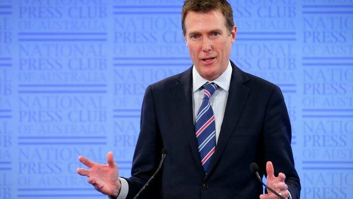 Social Services Minister Christian Porter announced a announced a $4.3 billion national redress scheme for victims of abuse.  Photo: Alex Ellinghausen