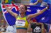 Jemima Montag celebrates her second Commonwealth Games walking gold. (AP PHOTO)