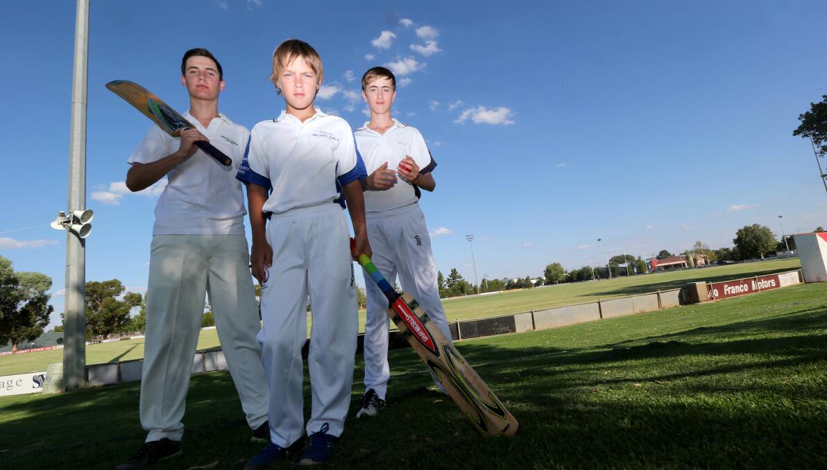 READY TO ROCK (from left): Griffith under 16s captain Cameron McWhirter, under 12s skipper Dean Bennett and under 14s captain Angus Kennedy will lead their sides into battle on Sunday against Wagga in the Warren Smith, Derek Rogers and Geoff Lawson cup finals. Picture: Anthony Stipo