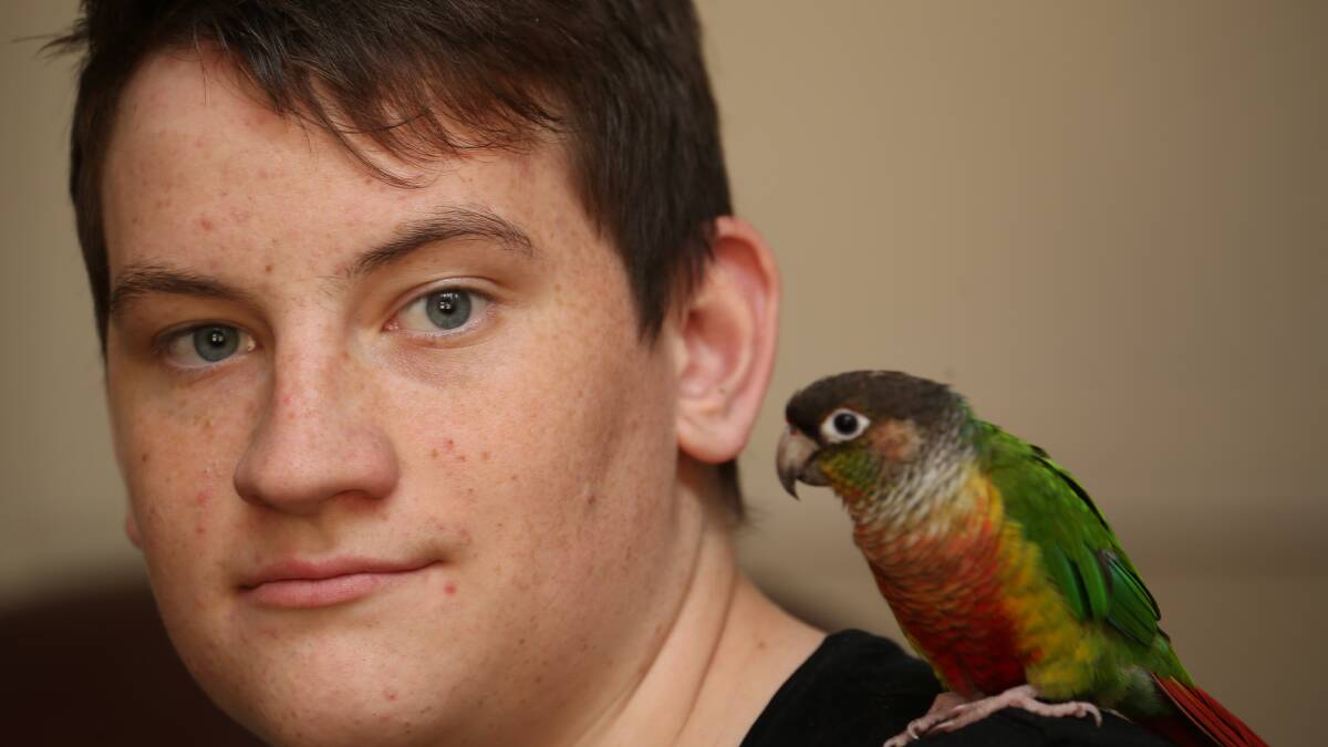 KIND-HEART: Jacob Brown, 15, with his bird Elwood, waited with a sick dog for hours earlier this week.