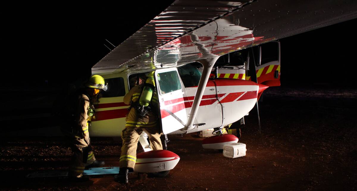 First responders put their skills to the test at Griffith airport on Wednesday night in a simulated crash between a plane and a water tanker.