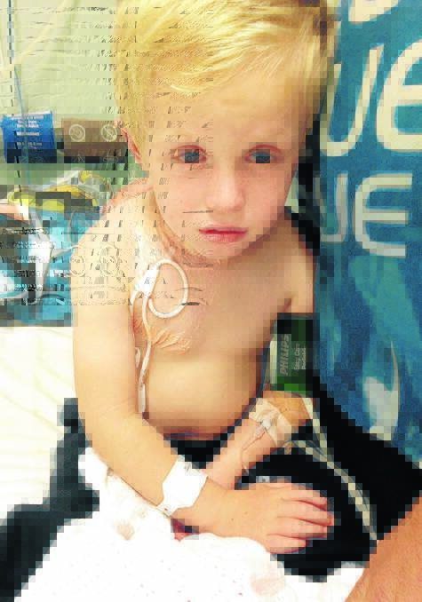 GOOD LUCK BRAIDEN: Four-year-old Braiden Peters-Whitwell pictured on Thursday morning at Westmead Hospital, just after surgery to have his central line put in. Photo: SUPPLIED